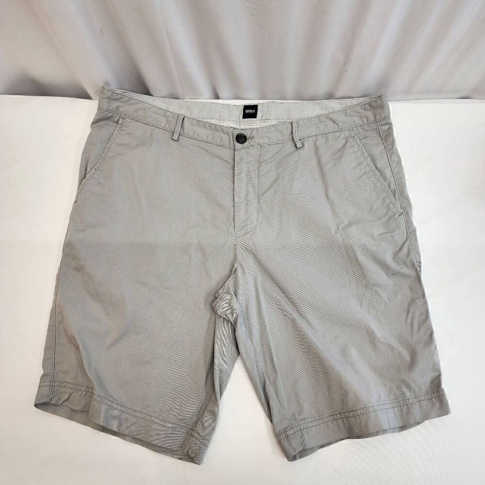 Hugo Boss Size 36 Flat Front Chino Grey Shorts Men's O10